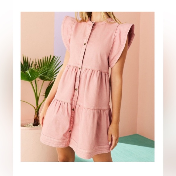 Marie Oliver Neelie Denim Dress Sz XS Gray Pockets Tiered Flutter Sleeves Boho - Picture 5 of 15